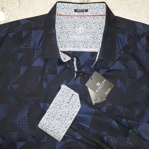 Bugatchi Uomo Geometric Print Shirt Blue/Black XXL